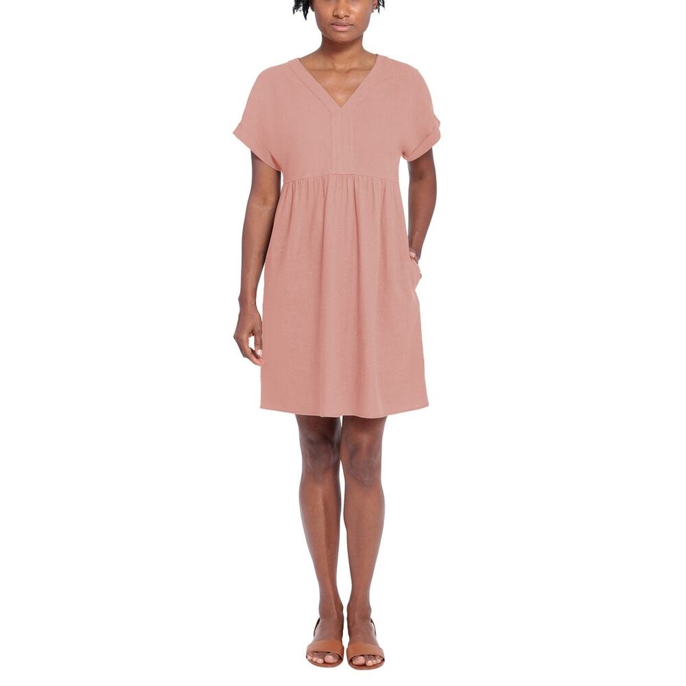 Briggs Dress Linen Blend V Neck High Waist Short Cuffed Sleeves Pink Size XL